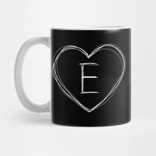 Letter E with heart frame in lineart style Mug